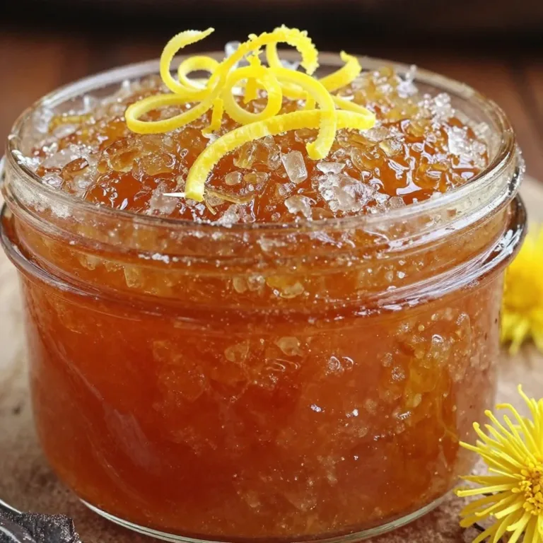 Homemade dandelion jelly recipe with ingredients and finished jars