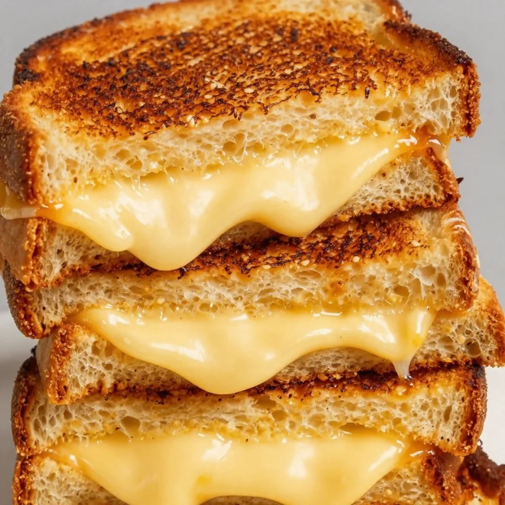Delicious homemade grilled cheese sandwich with golden crispy bread