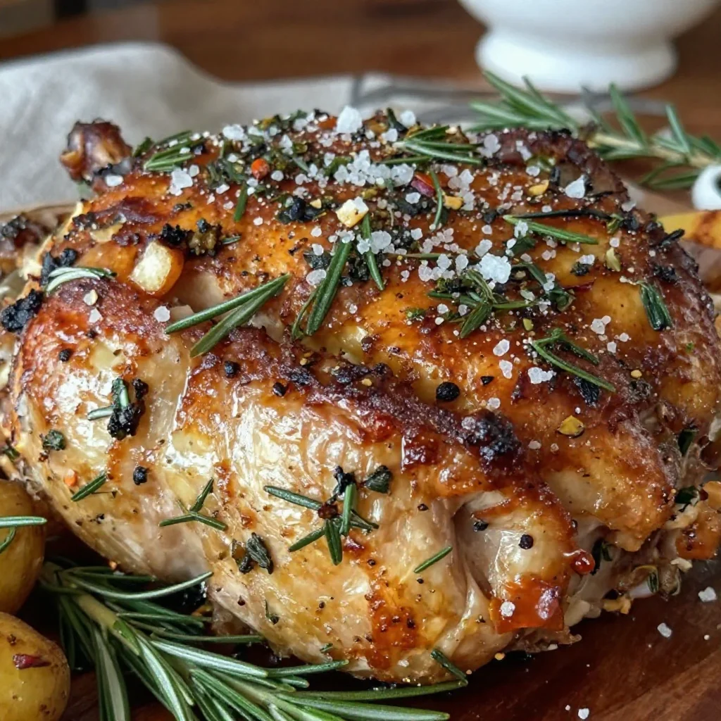Juicy Herb Butter Roasted Turkey ready to serve with garnishes