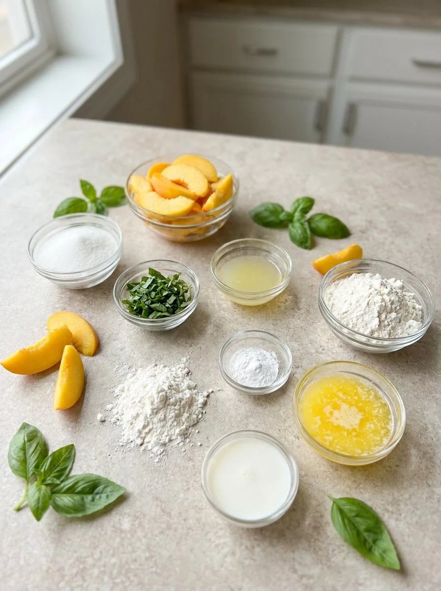 Quick Basil Peach Cobbler
