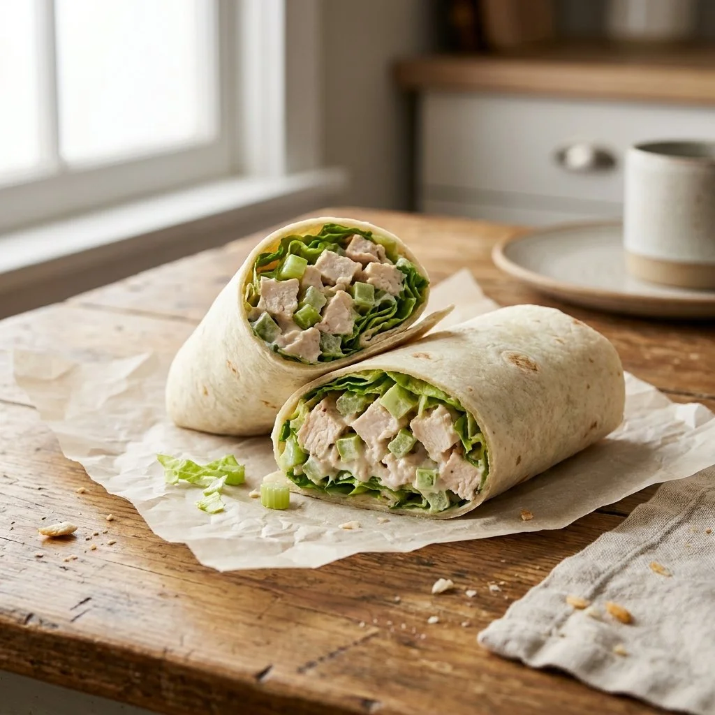 Quick chicken salad wraps for easy no-fridge work lunches