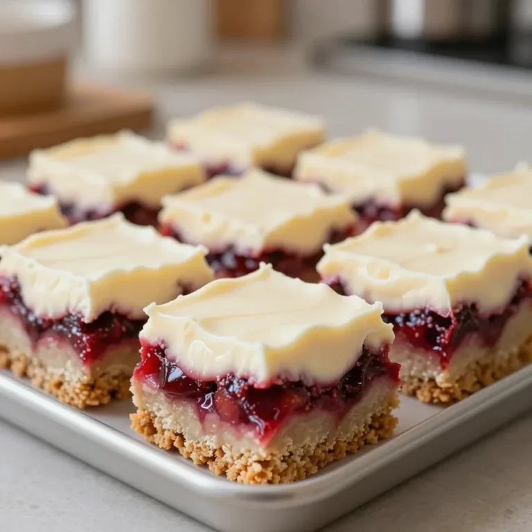Delicious rhubarb bars topped with cream cheese frosting on a plate