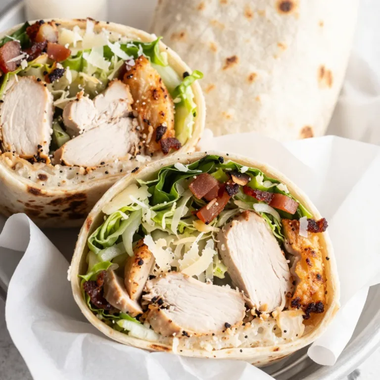 Delicious homemade Chicken Caesar Wrap with romaine lettuce and dressing