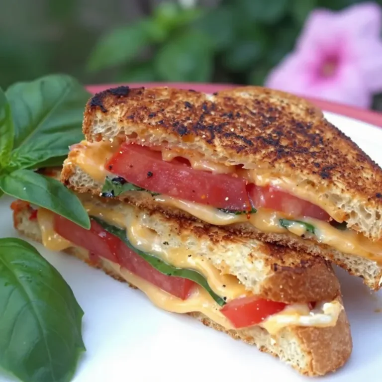 Delicious Tomato Basil Grilled Cheese sandwich with fresh ingredients