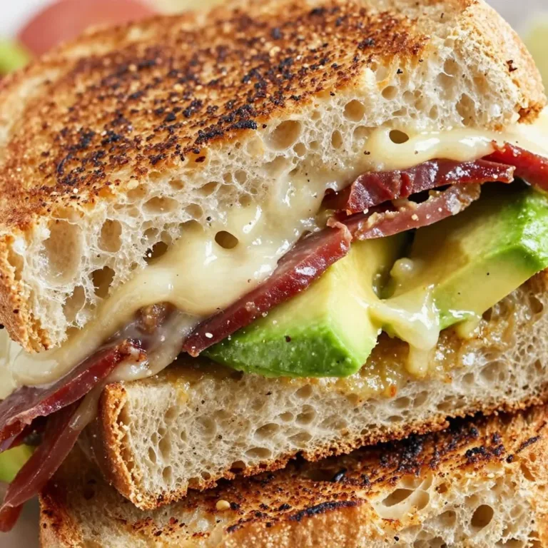 Delicious Bacon Avocado Grilled Cheese sandwich melting with cheese
