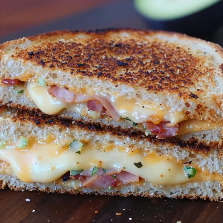 Delicious Bacon & Avocado Grilled Cheese sandwich on a plate
