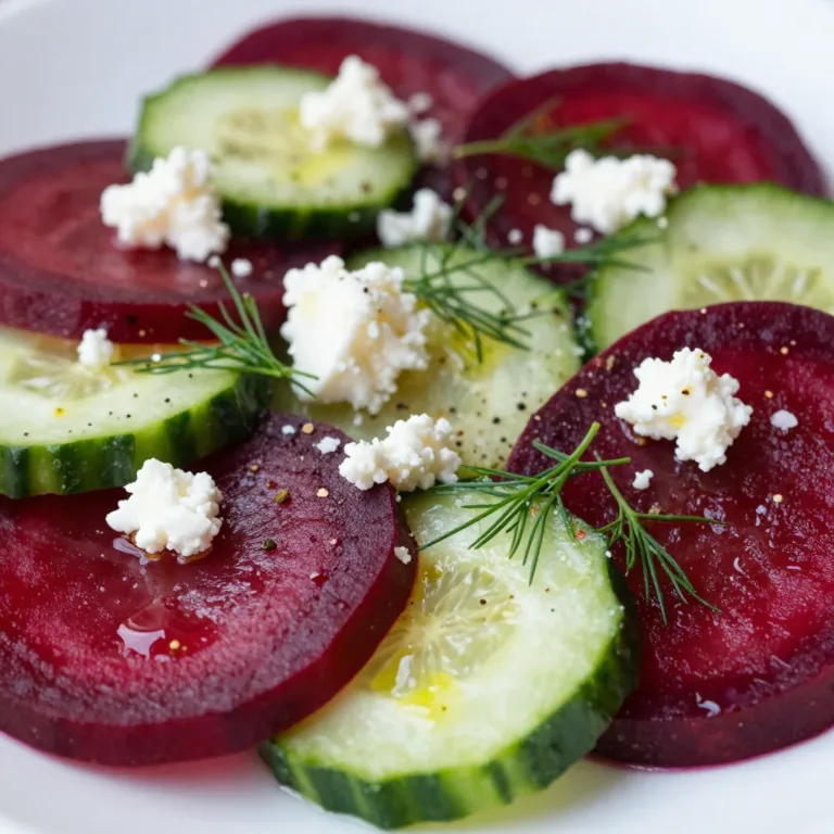 Vibrant beet and feta salad served in a bowl with fresh herbs.