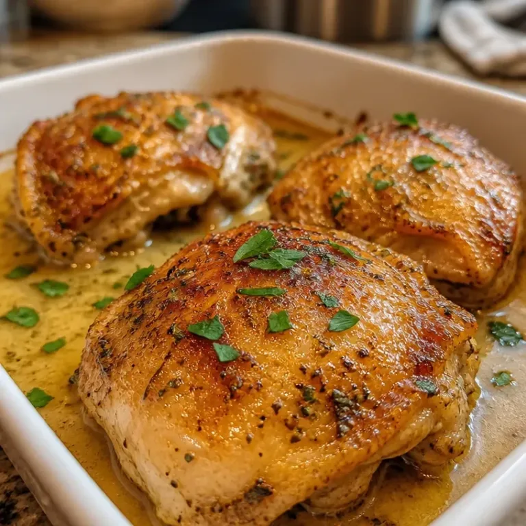 Baked Caesar Chicken garnished with parmesan and croutons on a plate