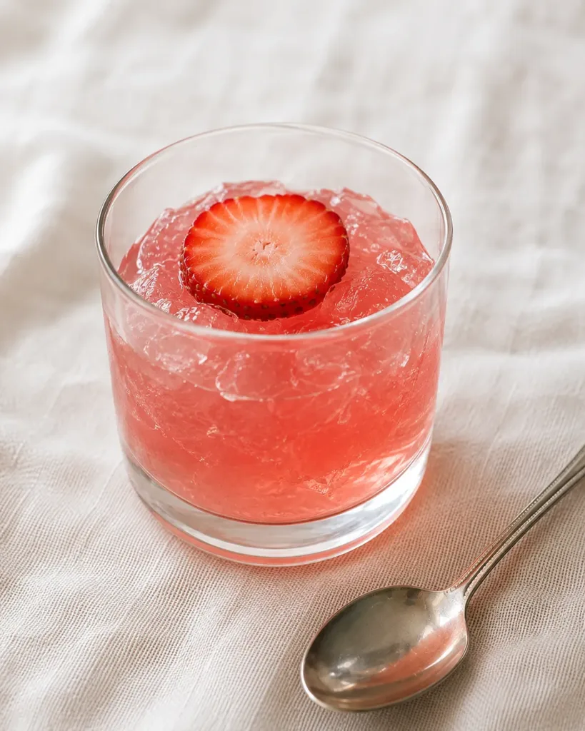 dr oz pink strawberry jello in clear glass cup with bright pink color