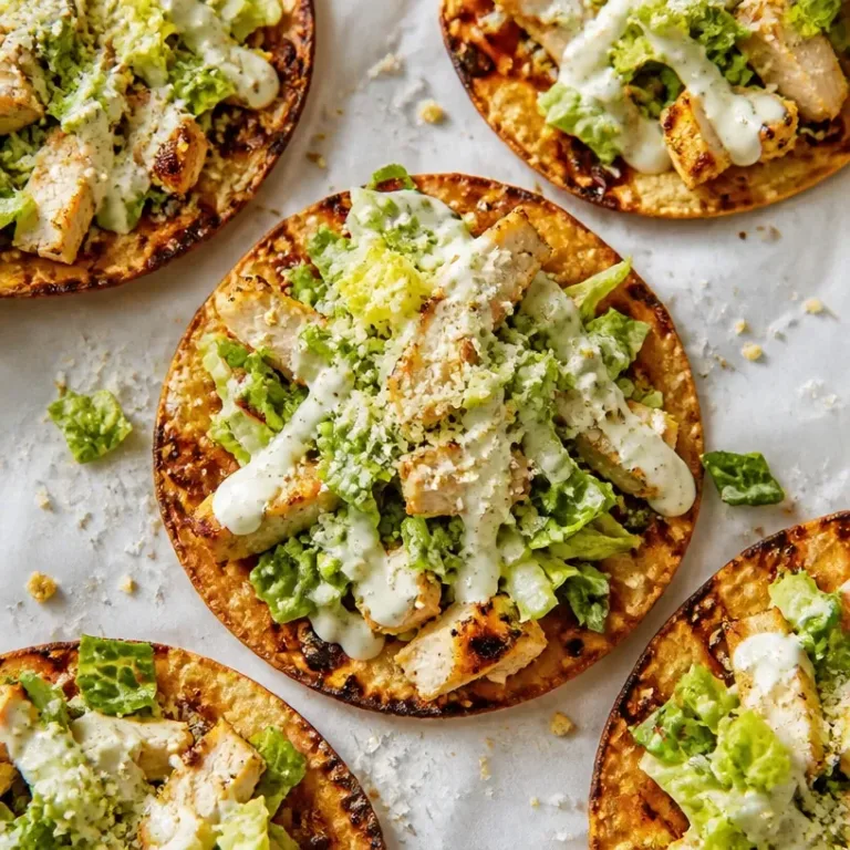 Delicious Chicken Caesar Tacos served on a plate with fresh ingredients.