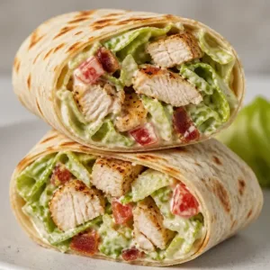 Chopped Chicken Caesar Salad Wrap with fresh ingredients and Caesar dressing