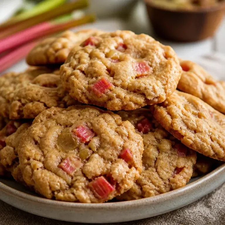 Delicious creamy brown sugar rhubarb cookies on a plate