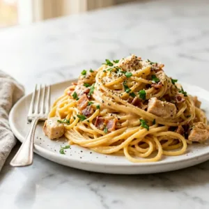 Easy slow cooker chicken spaghetti dish prepared for family meal