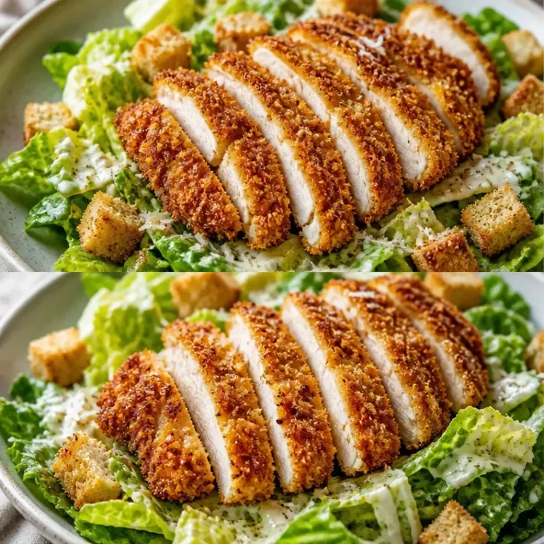 Extra crispy chicken Caesar salad with fresh romaine and creamy dressing