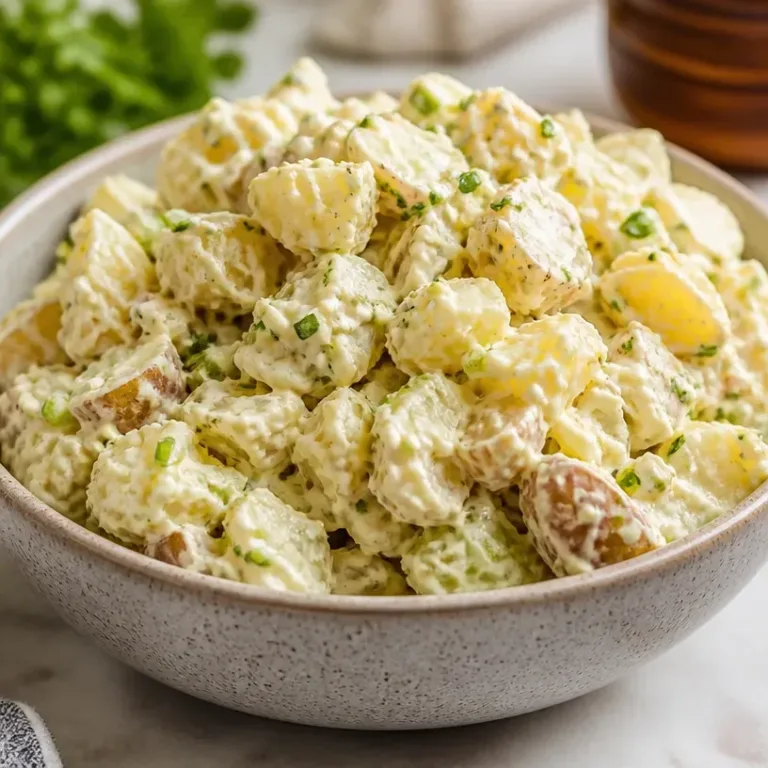 Ina Garten's potato salad with vibrant vegetables in a serving bowl