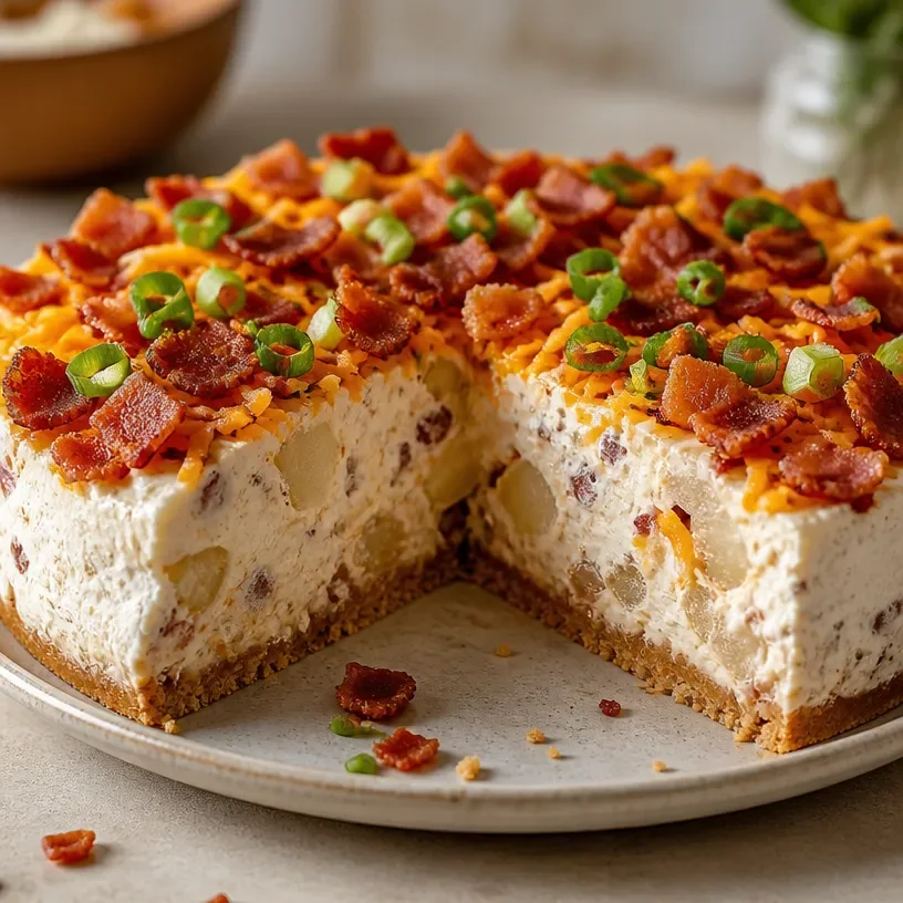 Nostalgic creamy potato salad cheesecake dessert featuring potatoes and cheese