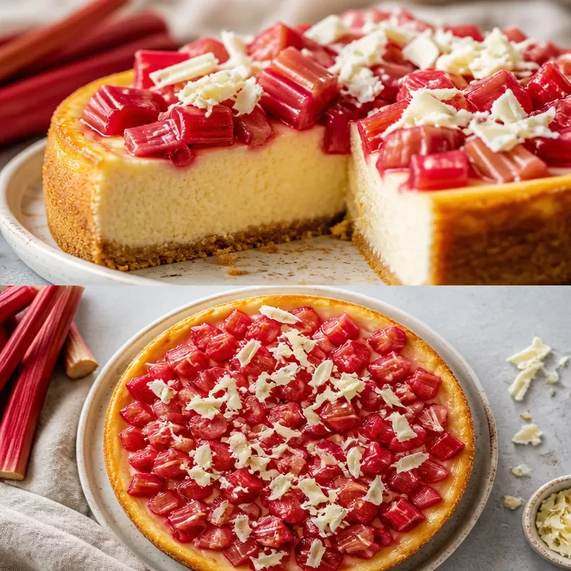 Rich White Chocolate Rhubarb Cheesecake - moanaskitchen