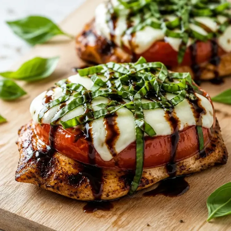Delicious grilled chicken caprese salad with tomatoes and mozzarella