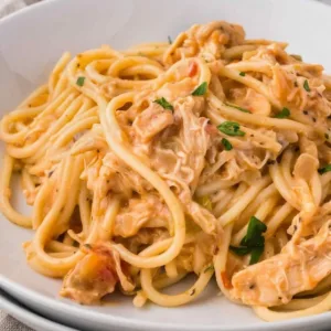 Delicious Slow Cooker Chicken Spaghetti ready to serve for a family dinner