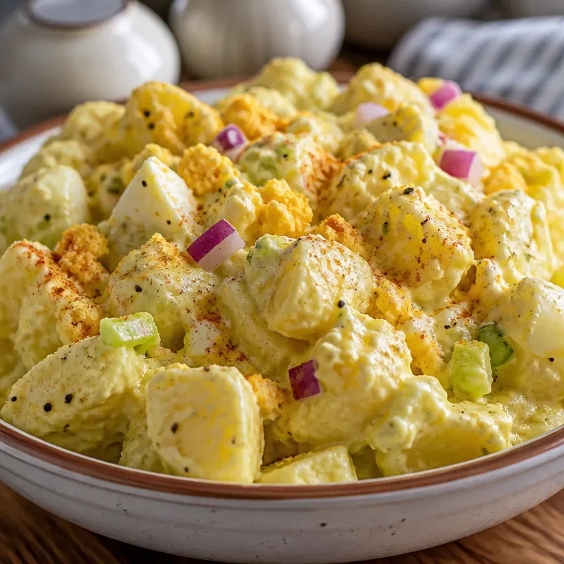 Delicious Southern Potato Salad served in a bowl with fresh herbs