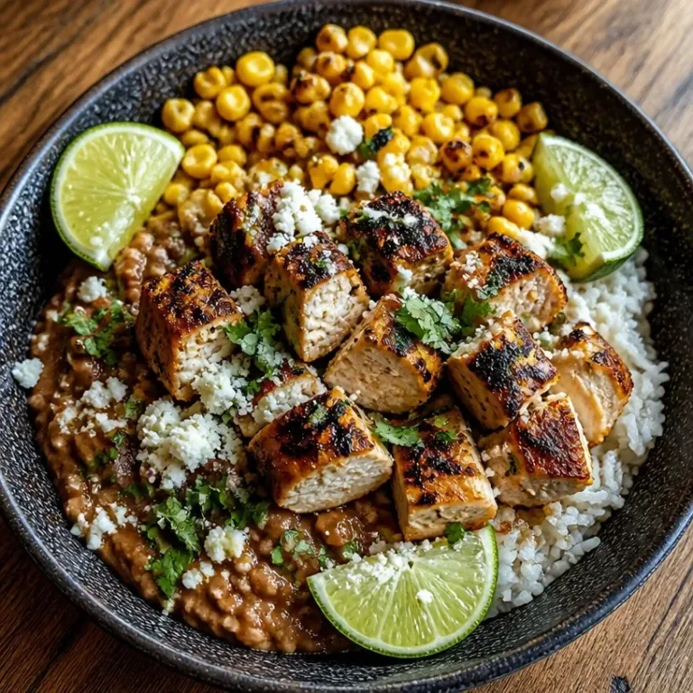 Delicious Street Corn Chicken Rice Bowl with vibrant toppings and colorful ingredients.