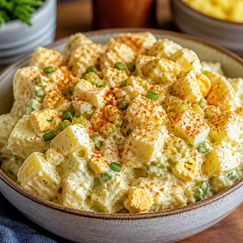 Creamy, flavorful potato salad served in a bowl for summer gatherings.