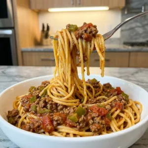 Viral Dirty Spaghetti recipe served in a bowl with fresh basil and cheese.