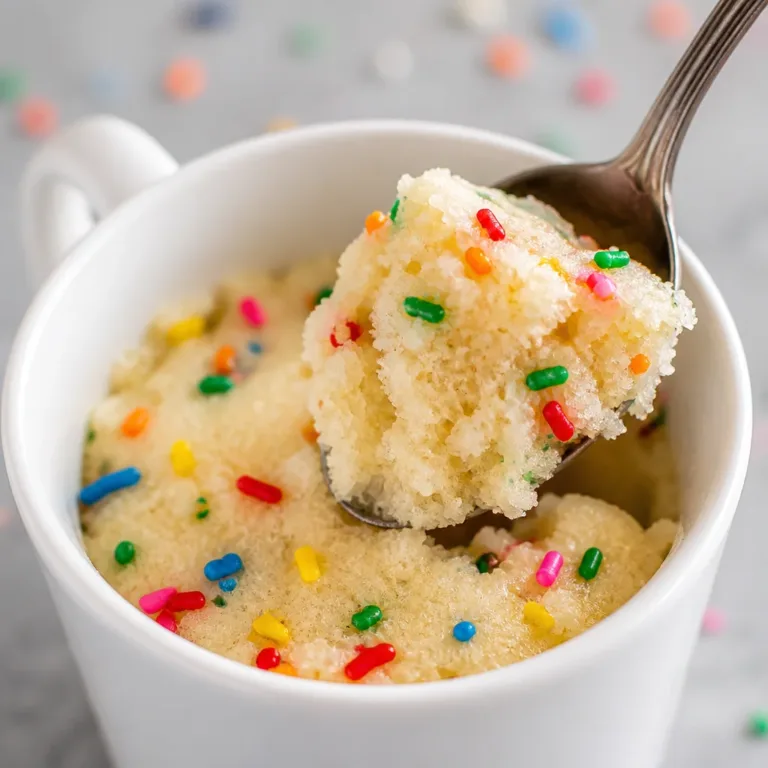 Delicious chocolate mug cake made in the microwave served in a coffee mug.