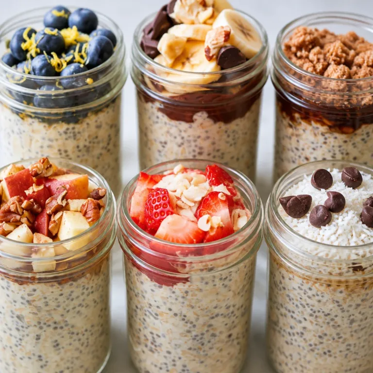 A bowl of delicious overnight oats topped with fresh fruit and nuts.