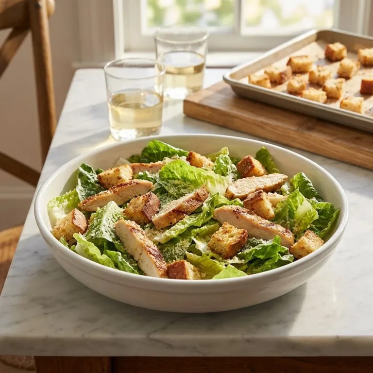 Delicious Chicken Caesar Salad with romaine lettuce, croutons, and dressing