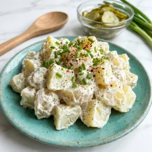 Delicious Julia Child potato salad served in a bowl with fresh herbs