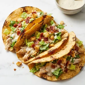 Chicken Caesar Smash Tacos served with fresh ingredients and Caesar dressing