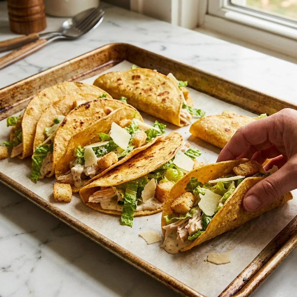 Chicken Caesar Smash Tacos