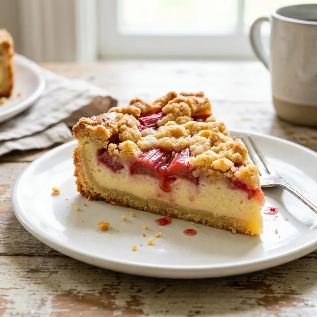 Creamy Rhubarb Custard Cake - thegirlskitchen