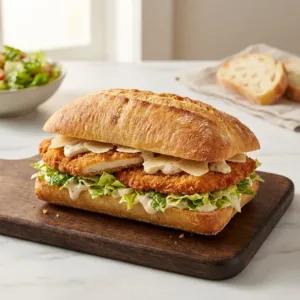 Crispy Chicken Caesar Sandwich with fresh lettuce and dressing