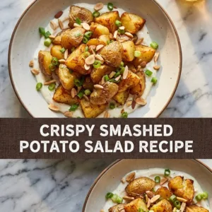 Crispy Smashed Potato Salad with fresh herbs and a crunchy topping