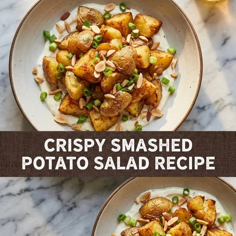 Crispy Smashed Potato Salad with fresh herbs and a crunchy topping