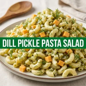 Bowl of Dill Pickle Pasta Salad with fresh ingredients