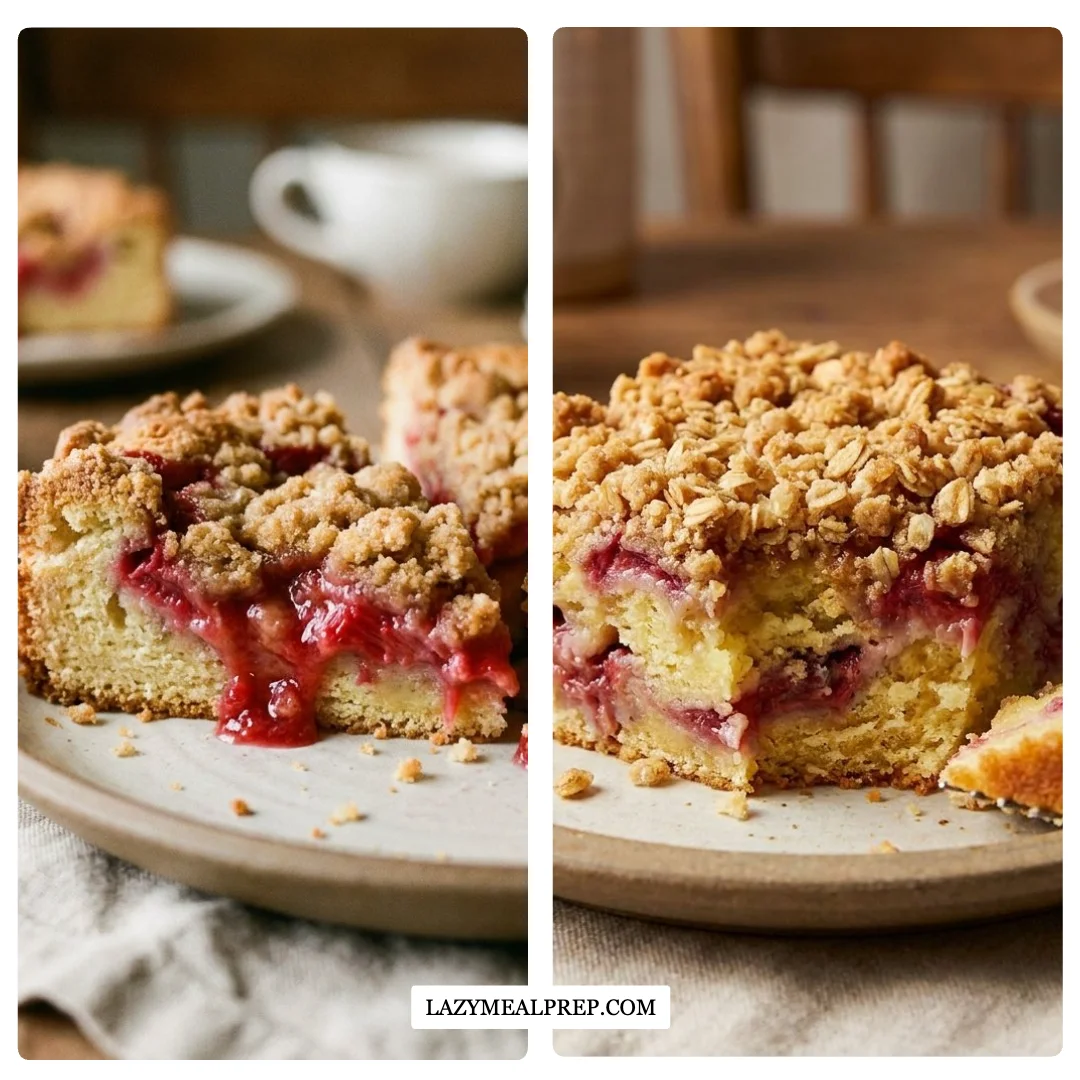 Easy Creamy Rhubarb Dump Cake Recipe with Almond Streusel Topping
