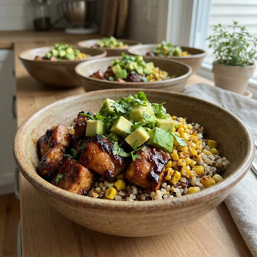 Easy Summer Meal Prep Grilled Chicken Bowls with Avocado and Corn