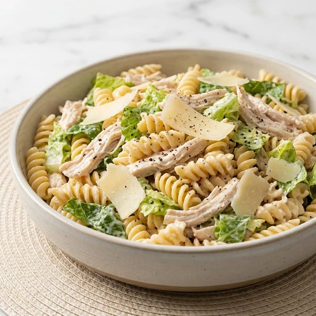 High Protein Healthy Chicken Caesar Pasta Salad