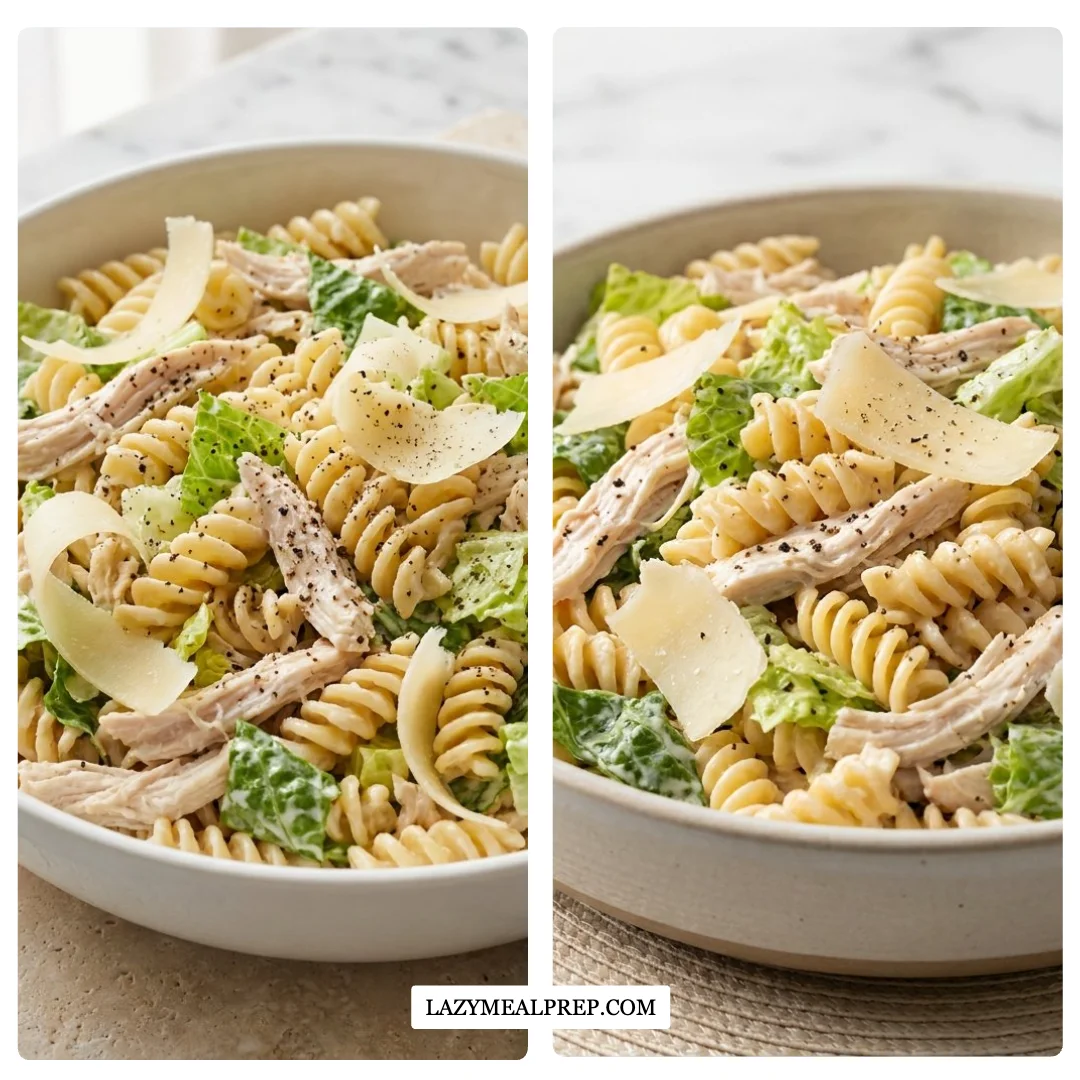 High Protein Healthy Chicken Caesar Pasta Salad