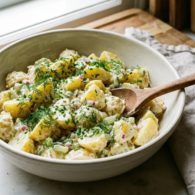 Ina Garten's flavorful potato salad served in a bowl
