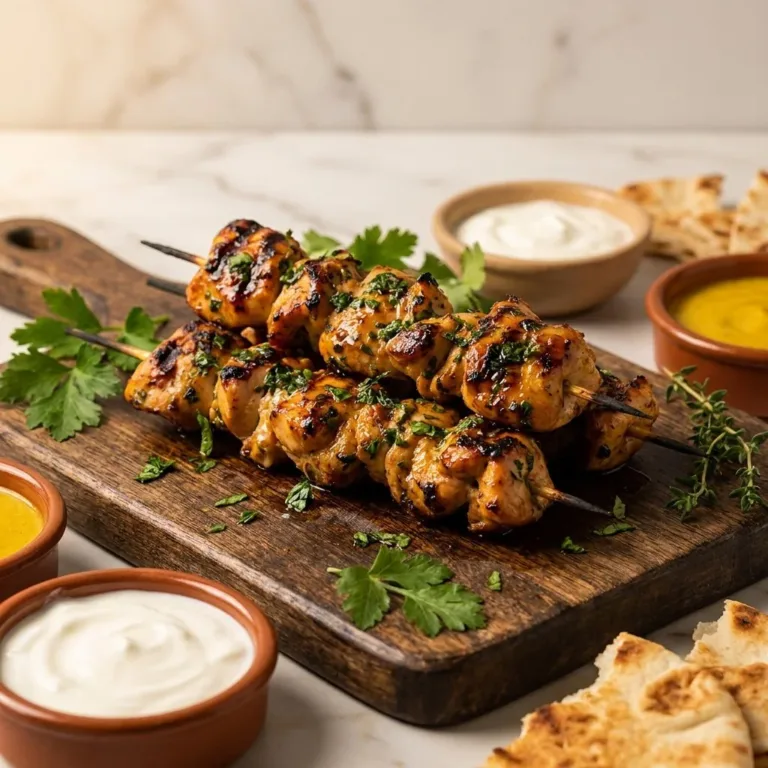 Lemon herb chicken skewers grilled to perfection with fresh herbs and lemon zest