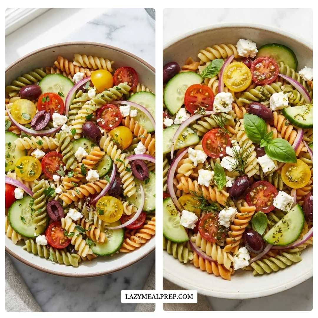Mediterranean Pasta Salad with Zesty Lemon Herb Vinaigrette