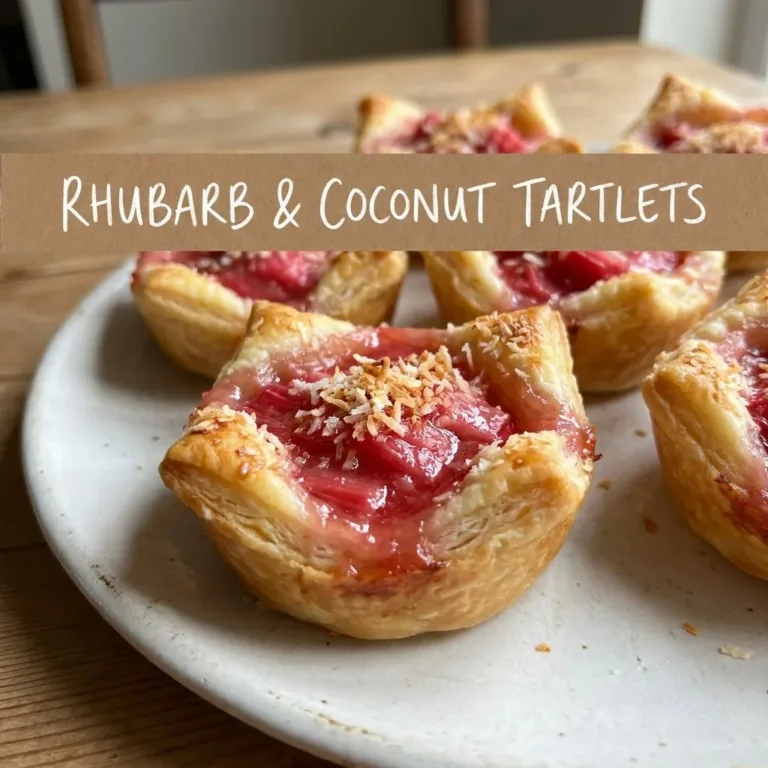 Rhubarb Coconut Macaroon Tarts garnished with fresh rhubarb and coconut topping
