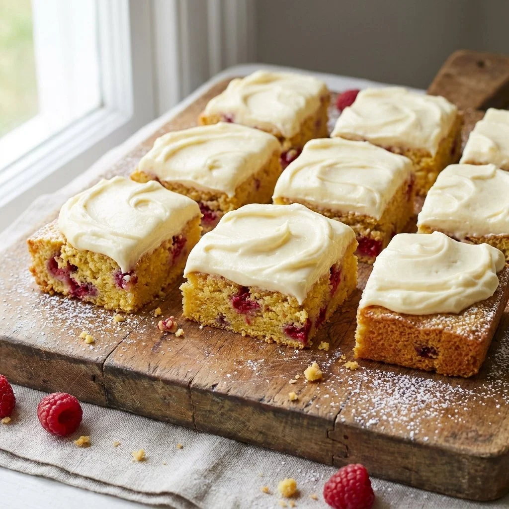 Delicious Rhubarb Custard Bars served on a plate with a fork.