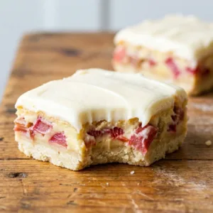 Delicious rhubarb custard bars ready to enjoy on a cozy evening