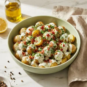 Delicious Jamie Oliver potato salad with fresh ingredients and vibrant colors.