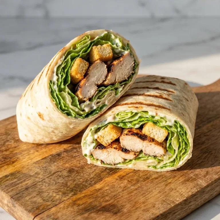Delicious Chicken Caesar Wraps filled with crispy chicken and creamy dressing